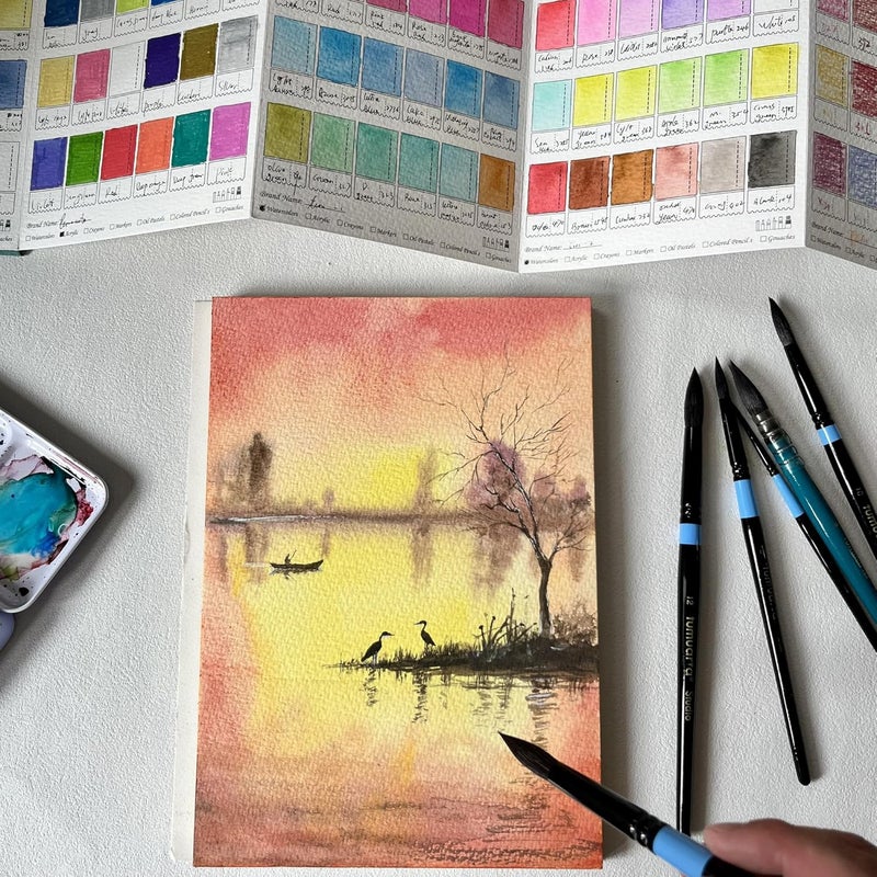 tumuarta Artist’s Color Swatch Book, 100% Cotton, 140 LB, 300GSM, Concertina Book, 24 Pan/Sheet, Painter`s Color Diary for Watercolors, Acrylic, Markers and Wet & Dry Media (7.5" x 5") - Image 3